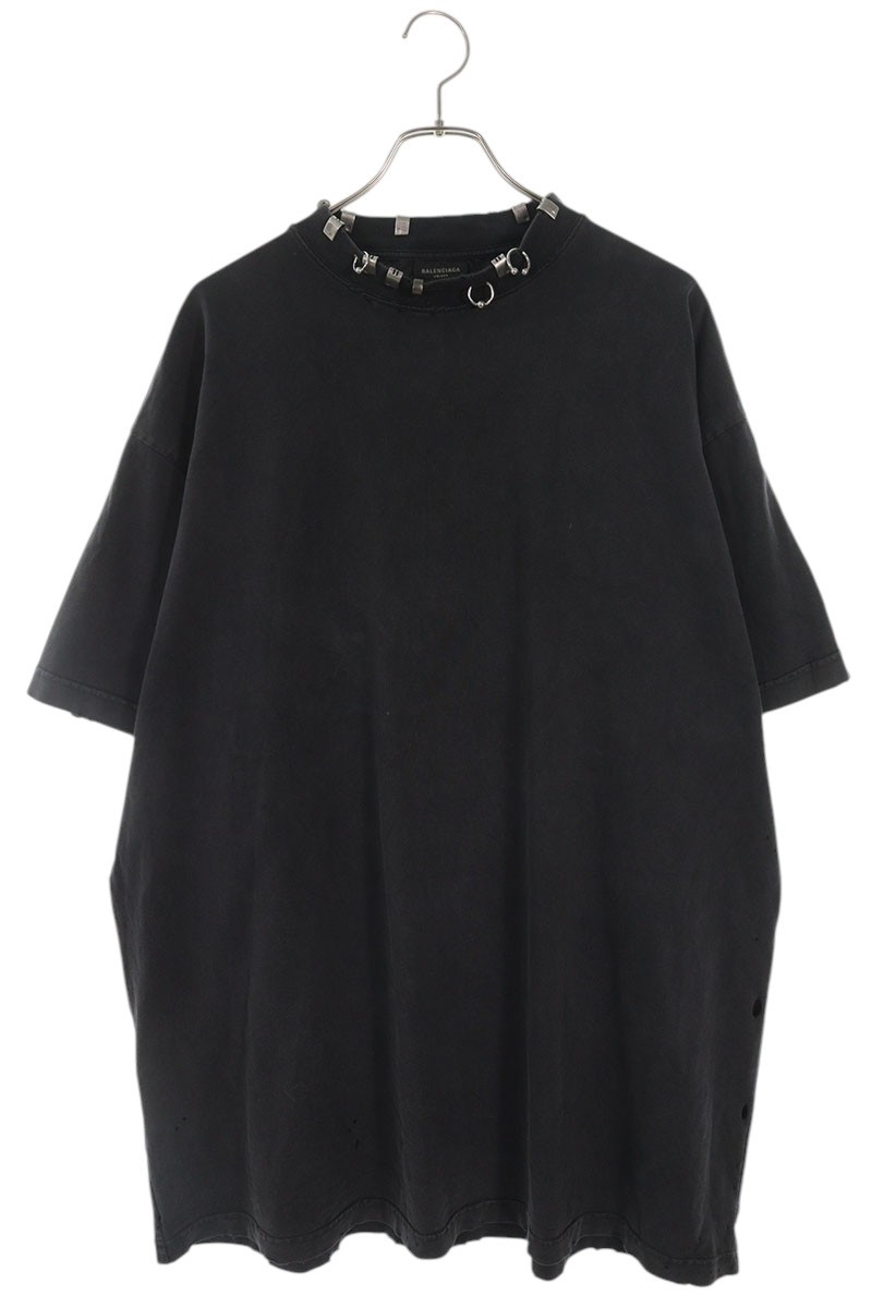 バレンシアガ BALENCIAGA サイズ:3 761460 TPVD4 ダメージ加工オーバーサイズピアスTシャツ(ブラック×シルバー)【923062】【FK04】【メンズ】【中古】bb51#rinkan*B