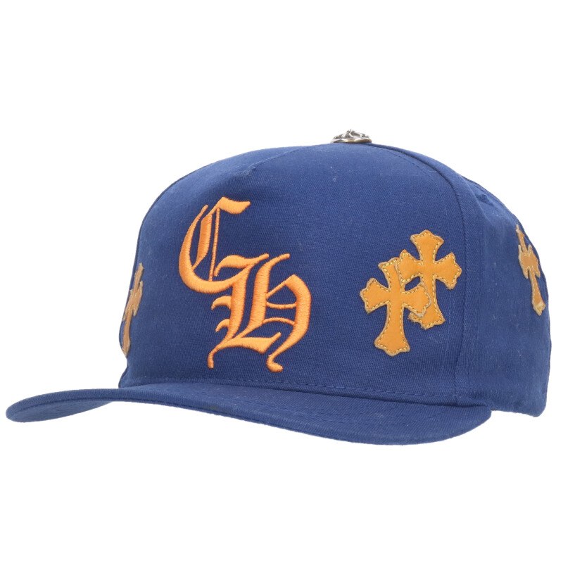 クロムハーツ Chrome Hearts　 サイズ:ONE SIZE CH HAT CH刺繍クロスパッチベースボールキャップ(ブルー×イエロー)【901062】【SS13】【小物】【中古】bb432#rinkan*B