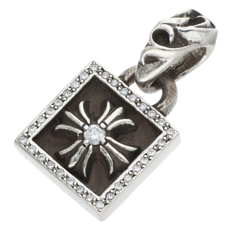 クロムハーツ Chrome Hearts　 FRAMED CH PLUS P D フレームドCHプラス PAVEダイヤ チャーム シルバーネックレストップ(シルバー×クリア 5.34g)【221062】【NO05】【小物】【中古】bb432#rinkan*B