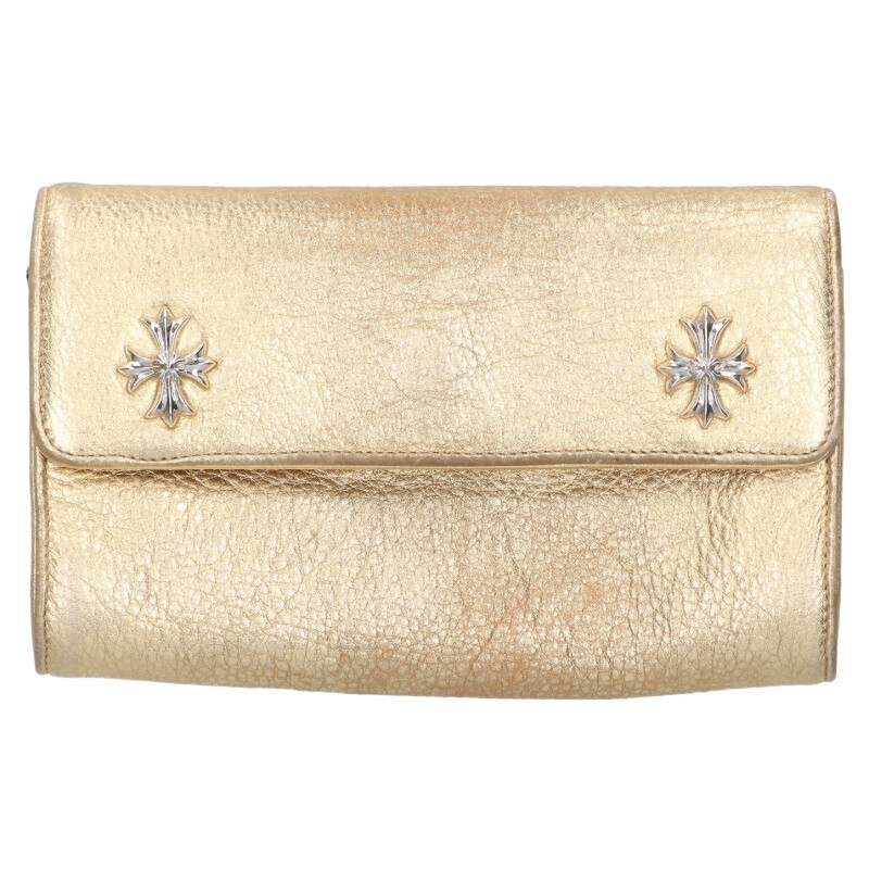 クロムハーツ Chrome Hearts　 WAVE4 QLT 3SNP #4ウェーブレザークラッチバッグ(ゴールド×シルバー)【011062】【SJ02】【小物】【中古】bb310#rinkan*B