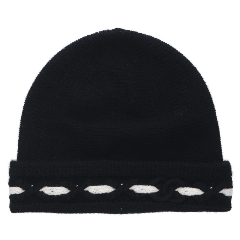 シャネル CHANEL  ココマークカシミヤビーニー(黒いこと)【011062】【SB01】【小物】【中古】bb328#rinkan*B