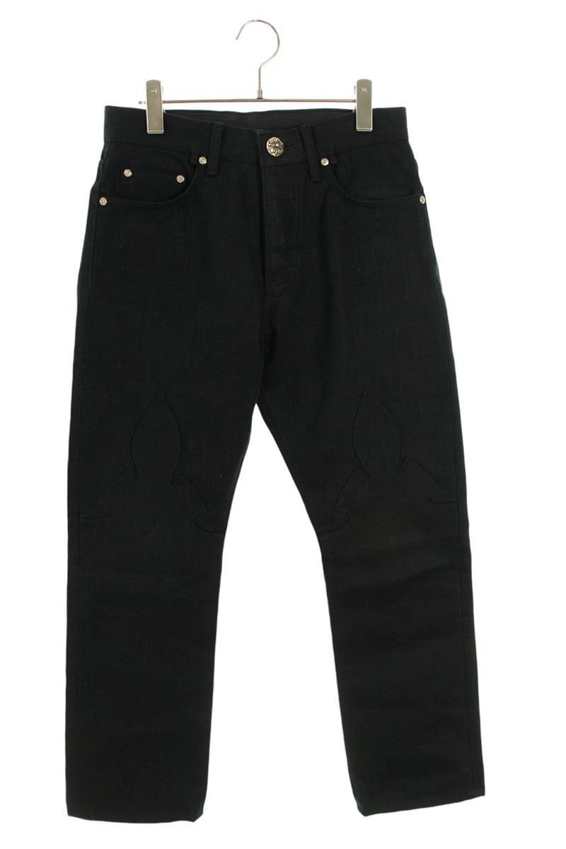 クロムハーツ Chrome Hearts 大きさ:30  JEAN SL FLEURKNEE ロングズボン下(黒いこと×しろがね色)【211062】【FK04】【メンズ】【中古】bb134#rinkan*A