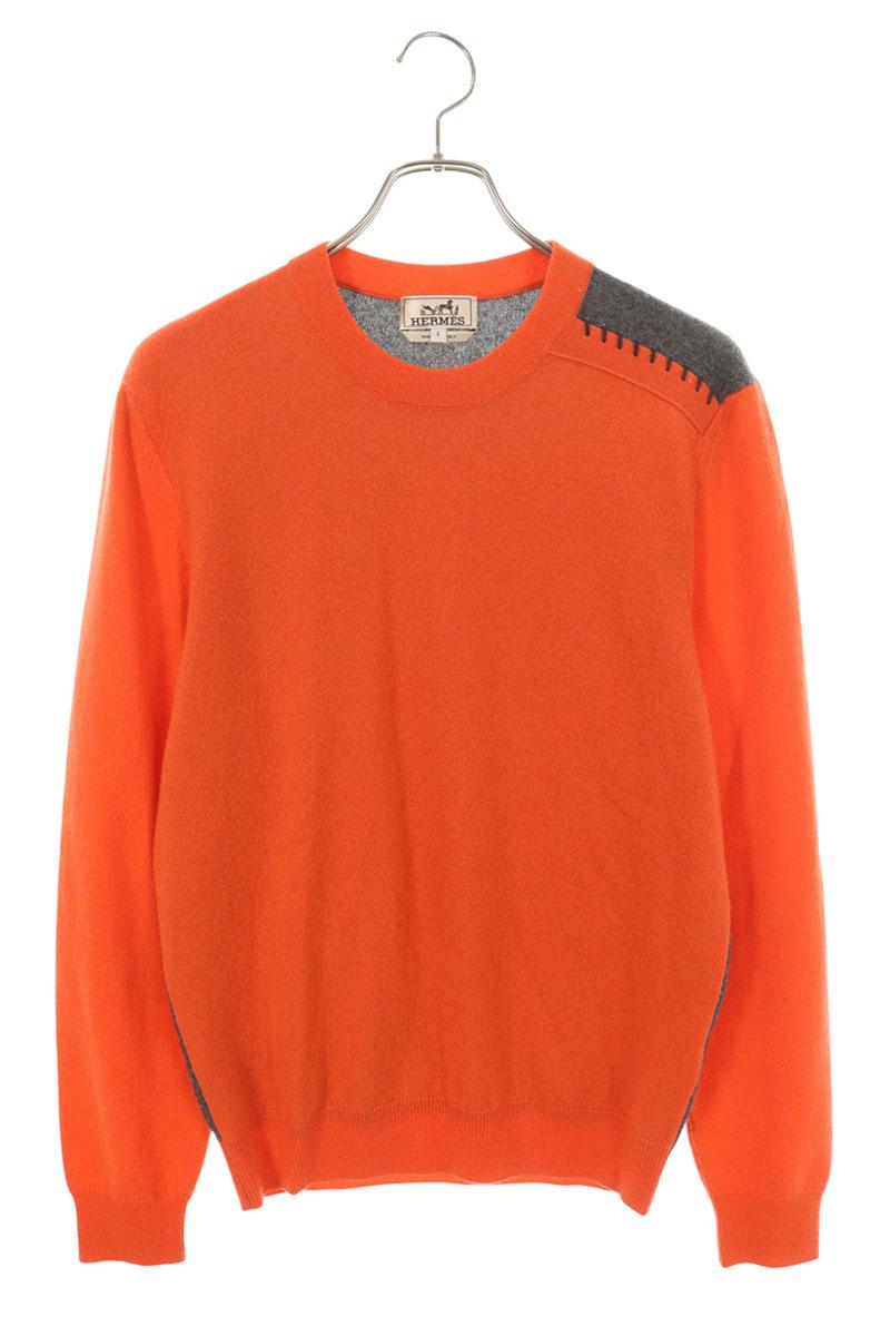 エルメス HERMES 大きさ:S カシミアクルーネックニット(オレンジ色)【511062】【BS99】【メンズ】【中古】bb132#rinkan*C