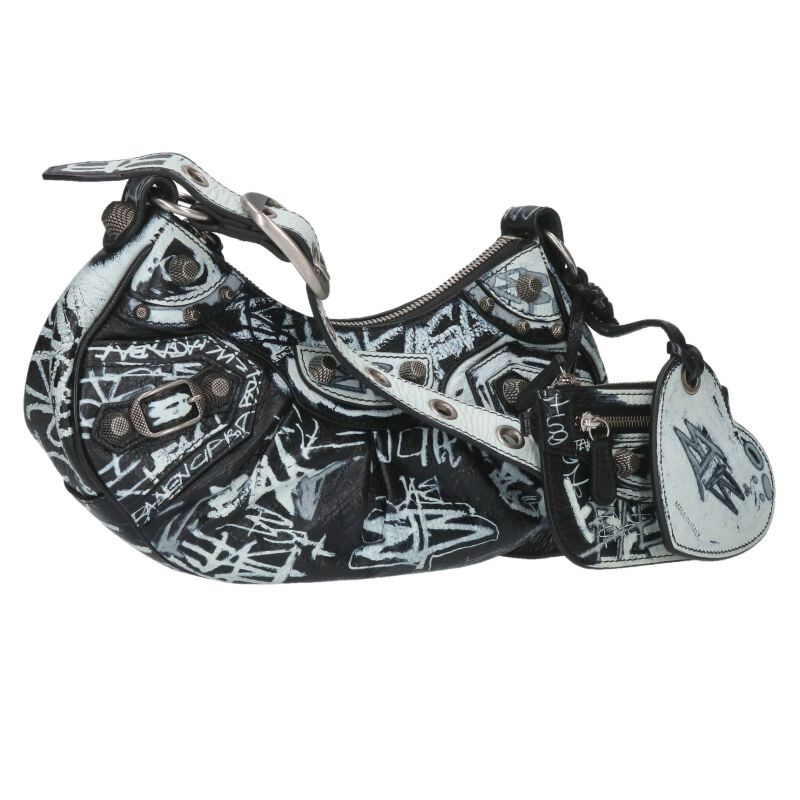 バレンシアガ BALENCIAGA   LE CAGOLE 671309 ルカ決勝点 グラフィティショルダーバッグ(黒いこと×白いこと)【911062】【SB01】【小物】【中古】bb457#rinkan*A