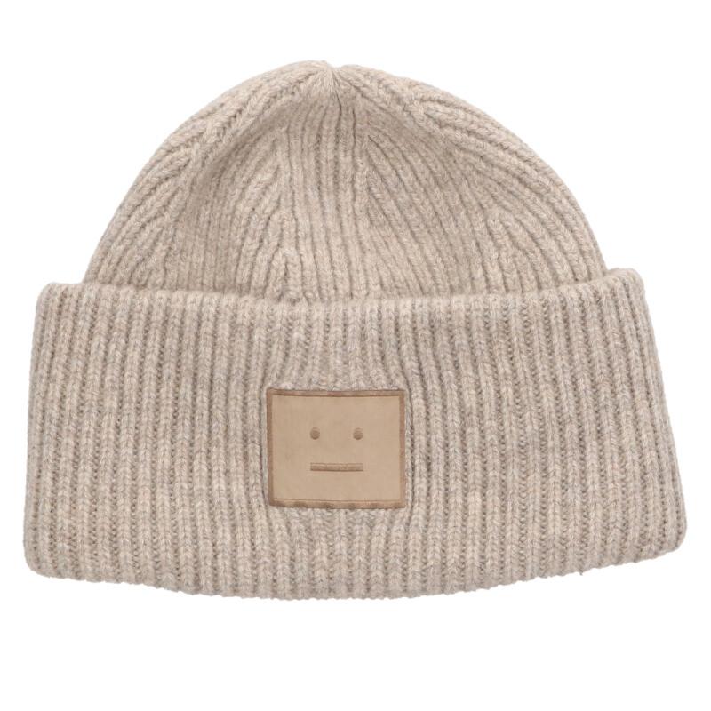 アクネストゥディオズ ACNE STUDIOS　 FN-UX-HATS000255 リブ編みフェイスロゴ帽子(ベージュ)【102062】【BS99】【小物】【中古】bb433#rinkan*B
