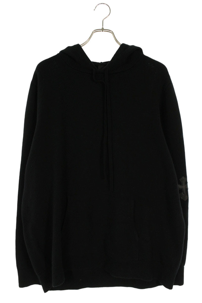 クロムハーツ Chrome Hearts　 サイズ:XL レザークロスパッチパーカーニット(ブラック)【411062】【SS07】【メンズ】【中古】bb92#rinkan*B