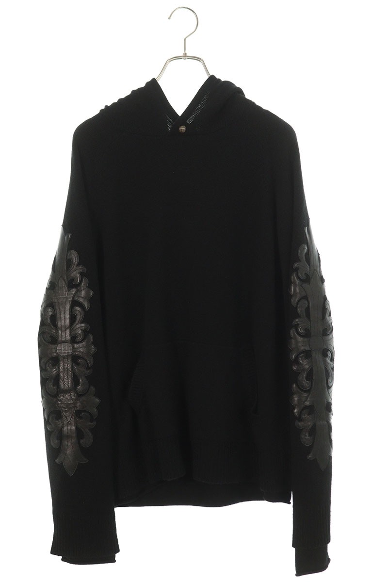クロムハーツ Chrome Hearts　 サイズ:M 袖フローラルパッチカシミヤプルオーバーパーカー(ブラック)【511062】【OS06】【メンズ】【中古】bb450#rinkan*B