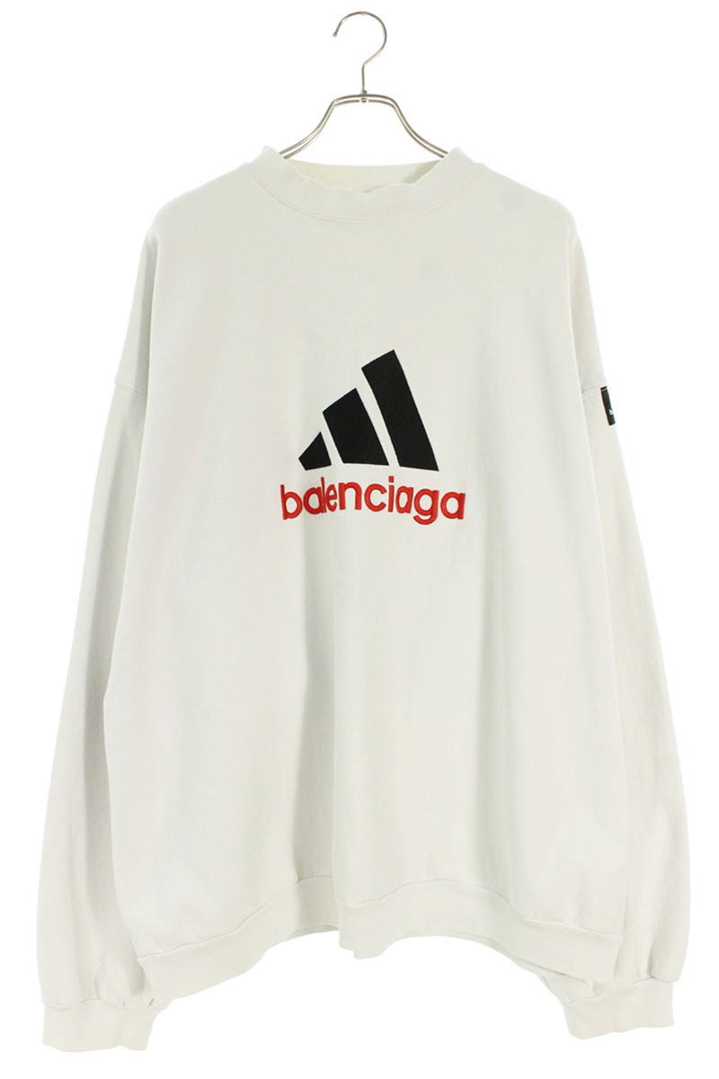 バレンシアガ BALENCIAGA　 ×アディダス adidas サイズ:3 22AW 731777 TNVP6 ダブルネームロゴスウェット(ホワイト)【411062】【SB01】【メンズ】【中古】bb380#rinkan*B