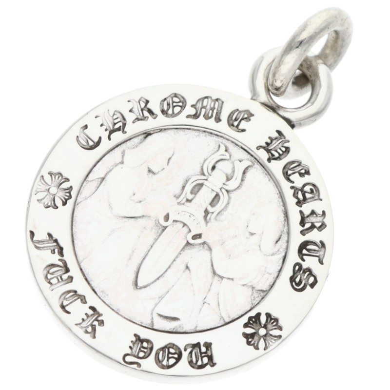 クロムハーツ Chrome Hearts   CHRM ANGL MDL エンジェルメダルチャーム V1 しろがね色頸飾りいの一番(しろがね色 6.22g)【105062】【HJ12】【小物】【中古】bb359#rinkan*B