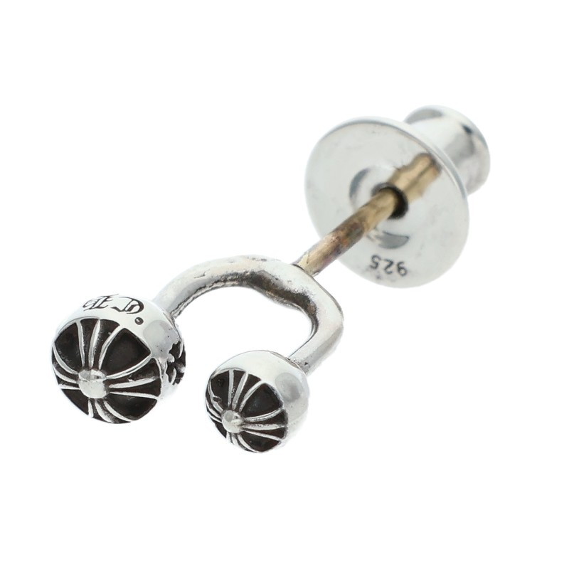 クロムハーツ Chrome Hearts   DBL STUD CRL BALL MINI ダブルクロスボールミニ しろがね色ピアス(しろがね色 0.93g)【911062】【聞き入れる15】【小物】【中古】bb450#rinkan*B