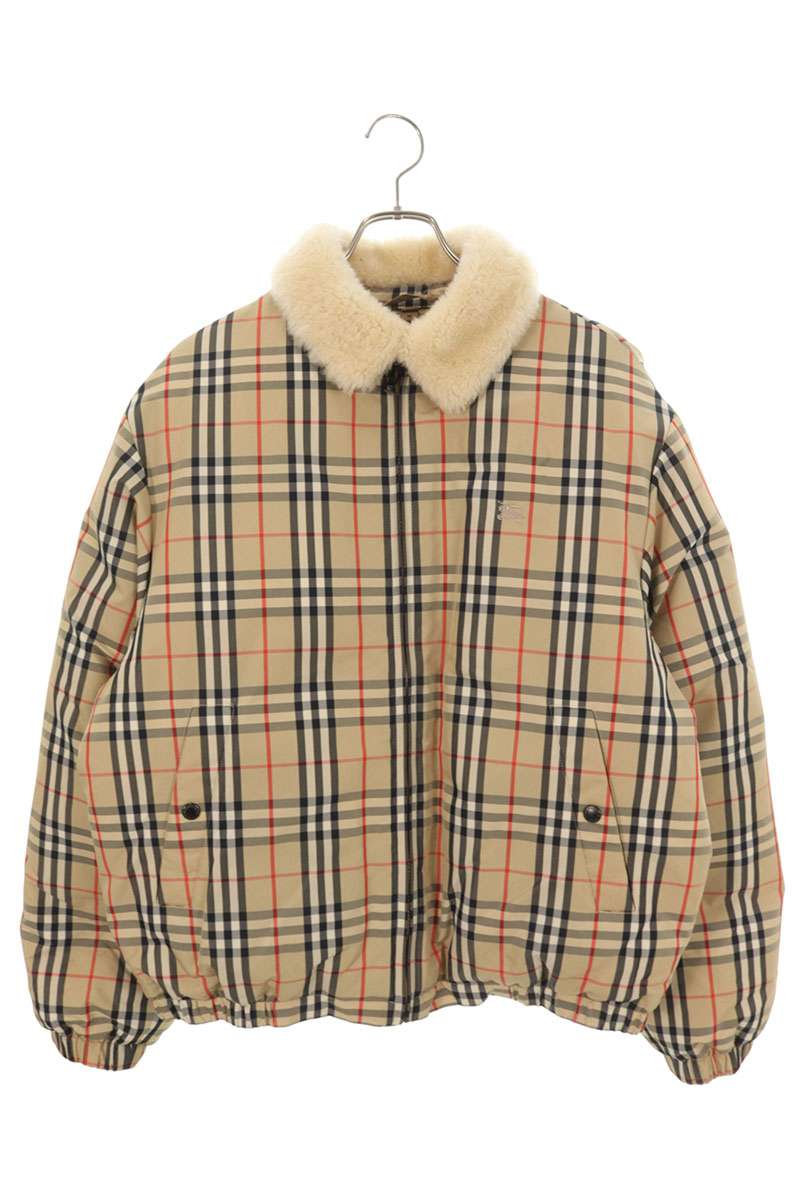 シュプリーム SUPREME ×バーバリー Burberry サイズ:M 22SS Shearling Collar Down Puffer Jacket バックロゴ刺繍シアリングカラーパファーダウンジャケット(ベージュ)【611062】【BS55】【メンズ】【中古】bb187#rinkan*B|RINKAN