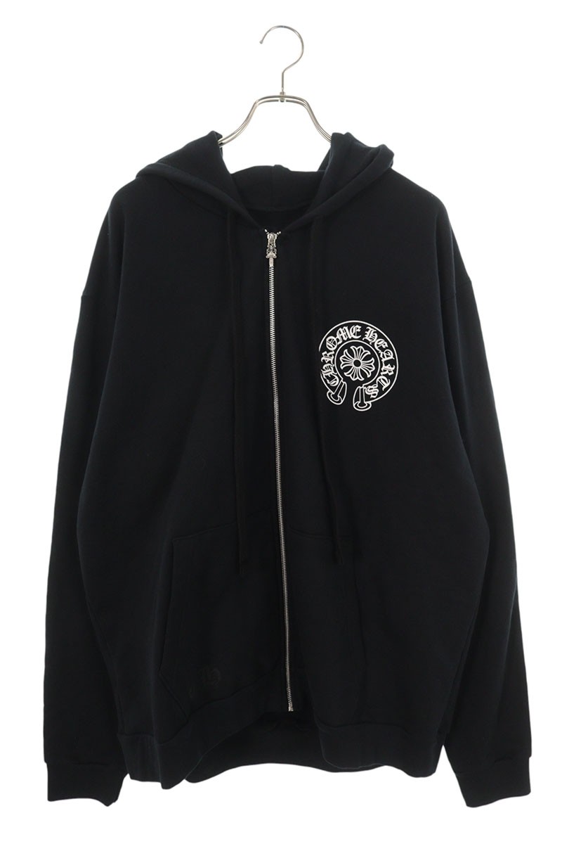 クロムハーツ Chrome Hearts　 サイズ:XL SWTSHRT HD ZIP LTD マイアミ限定バックホースシュープリントジップアップパーカー(ブラック×シルバー)【511062】【GZ11】【メンズ】【中古】bb437#rinkan*S