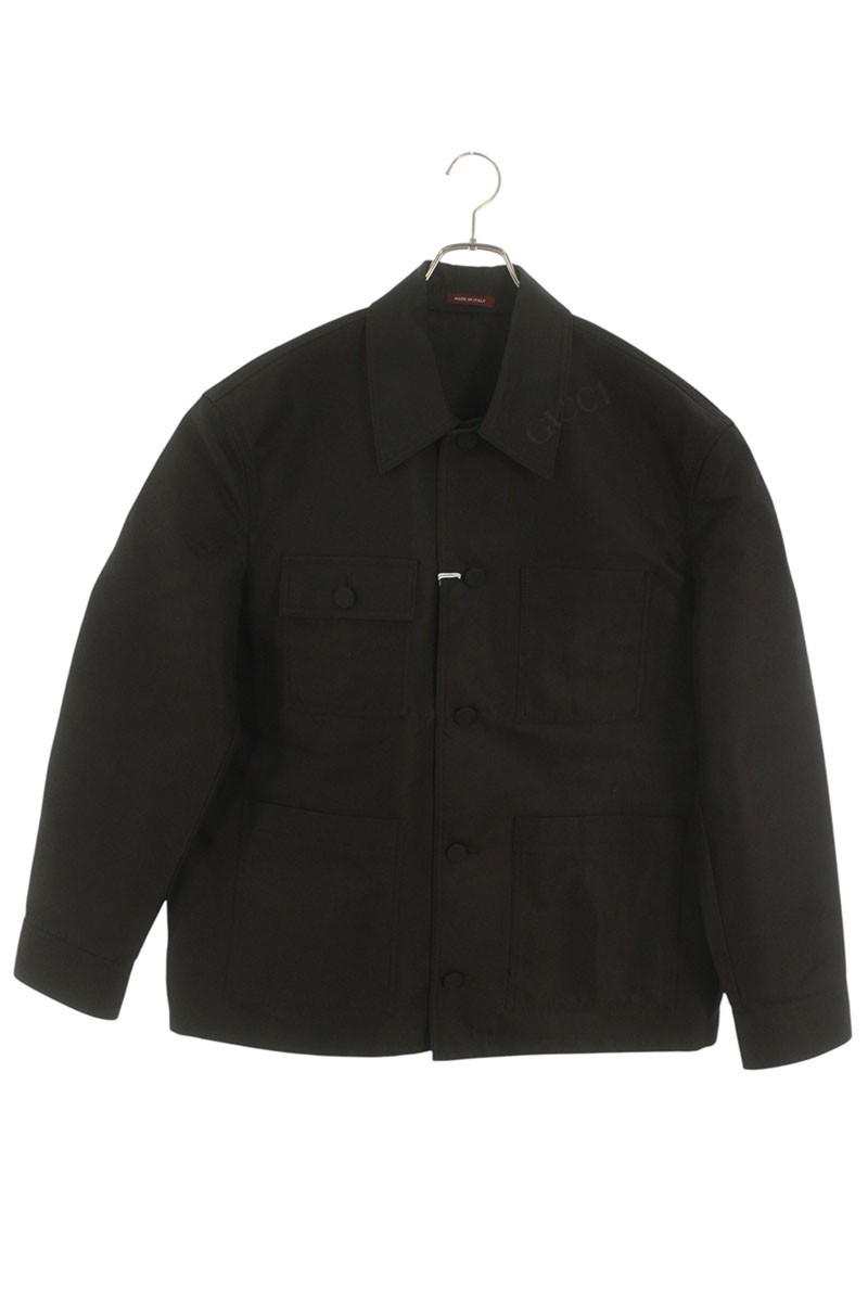 グッチ GUCCI　サイズ:50 24AW 793549 Z8BU3 ロゴプリントコットンシャツジャケットブルゾン(ブラウン)【611062】【SB01】【メンズ】【中古】bb17#rinkan*A｜RINKAN