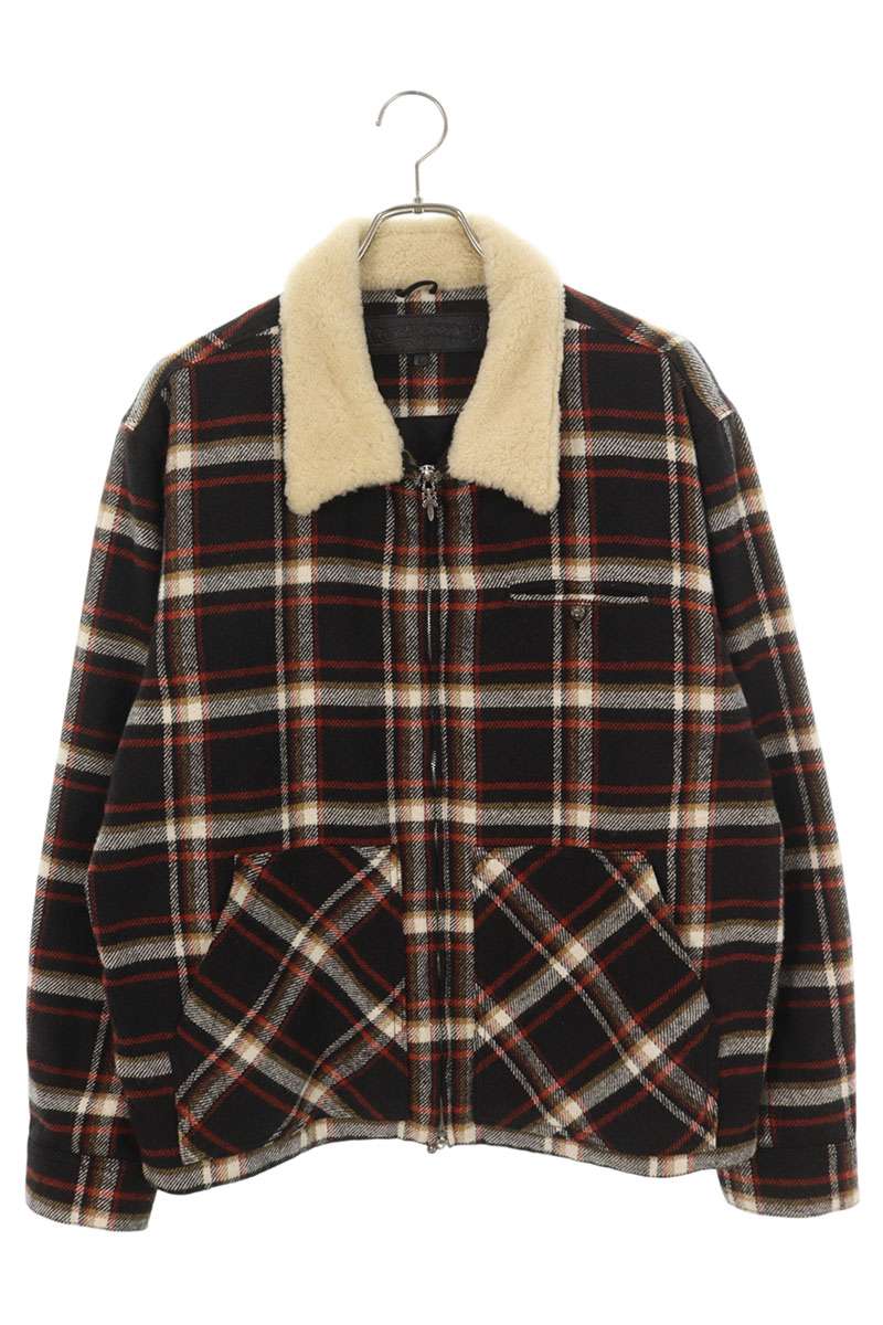 クロムハーツ Chrome Hearts　 サイズ:L U BLACK SHEEP PLD ジップアップムートンチェック柄ブルゾン(レッド調×シルバー)【611062】【SJ02】【メンズ】【中古】bb415#rinkan*A
