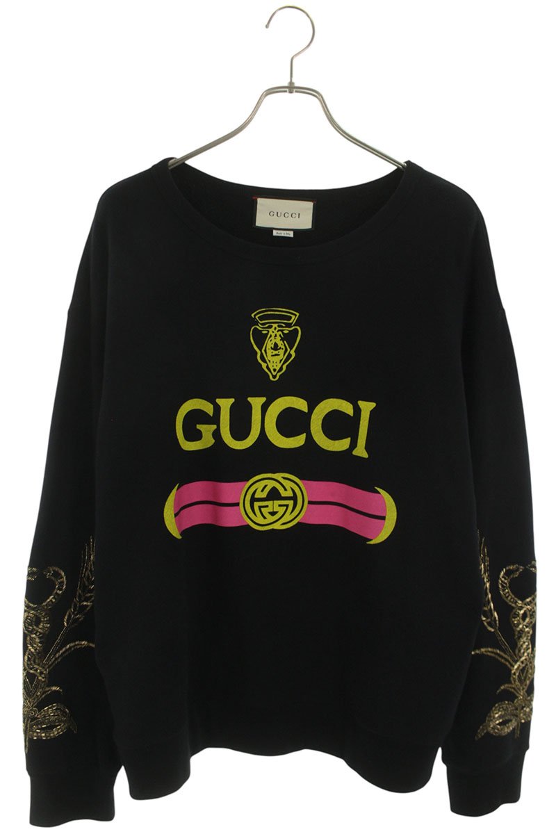 グッチ GUCCI 大きさ:L  475532 XJAN7 ロゴプリントスリーブデザインスウェット(黒いこと)【711062】【OM10】【メンズ】【中古】bb33#rinkan*B