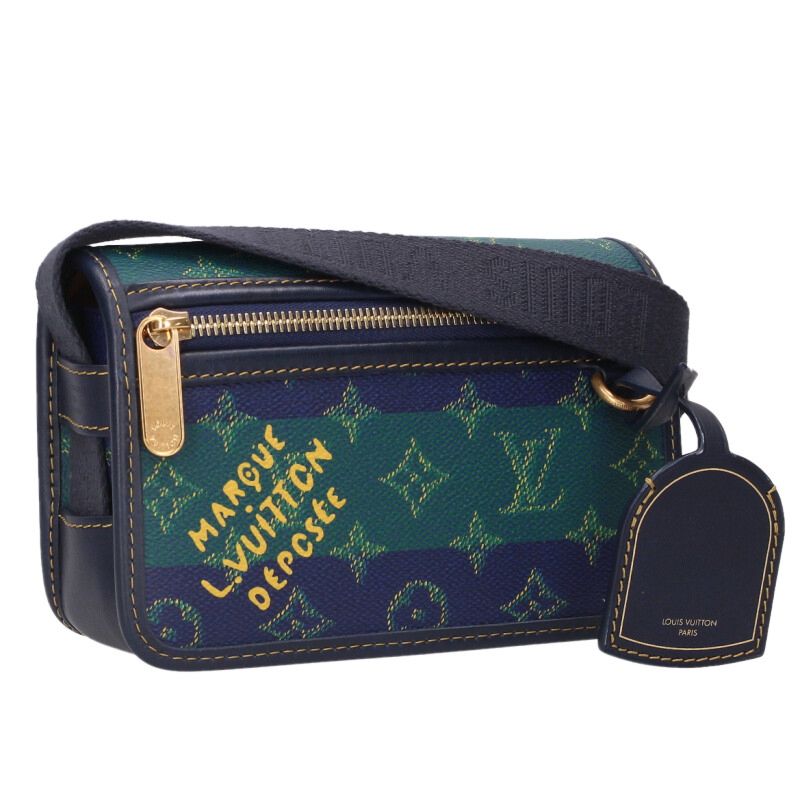 ルイヴィトン LOUISVUITTON　 M15173 ボスフォール・ウェアラブル ウォレット モノグラム・ヘリテージキャンバスショルダーバッグ(ネイビー×グリーン)【911062】【SB01】【小物】【中古】bb51#rinkan*A