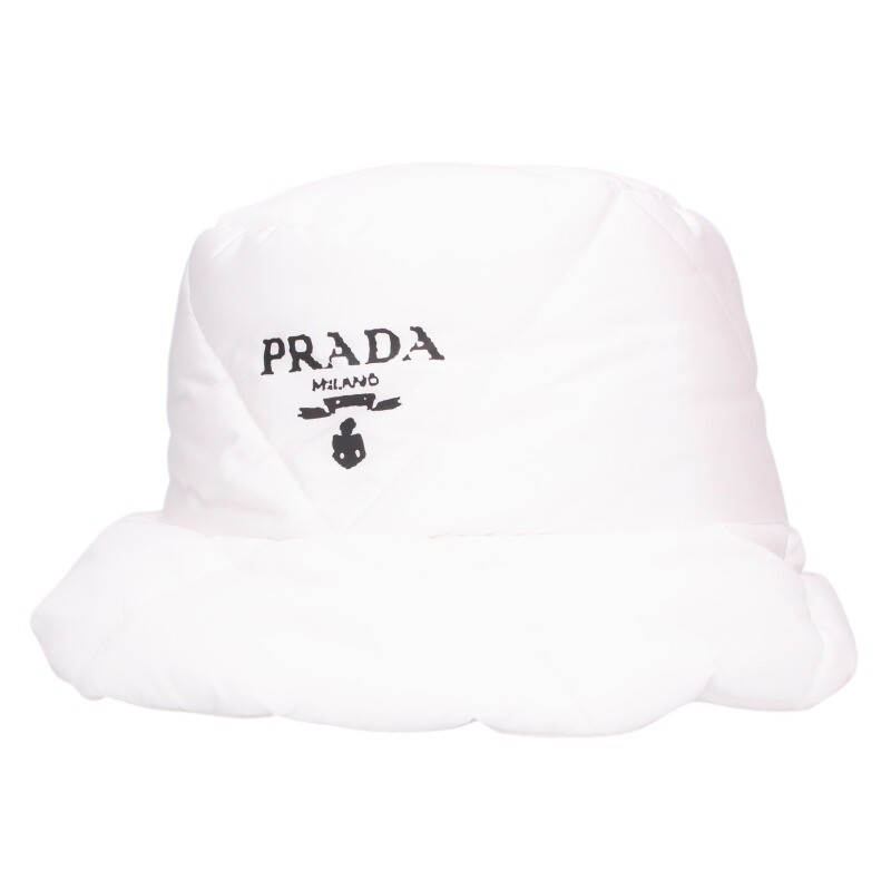 プラダ PRADA 大きさ:L  2HC252 キルティング中綿ナイロンバケットハット(白いこと)【102062】【BS99】【小物】【中古】bb17#rinkan*S