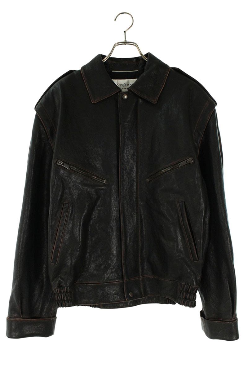 サンローランパリ SAINT LAURENT PARIS 大きさ:48  25AW  845464 YCNX2 ヴィンテージ産業ボンバーレザージャケット(黒いこと調)【711062】【SB01】【メンズ】【中古】bb18#rinkan*A