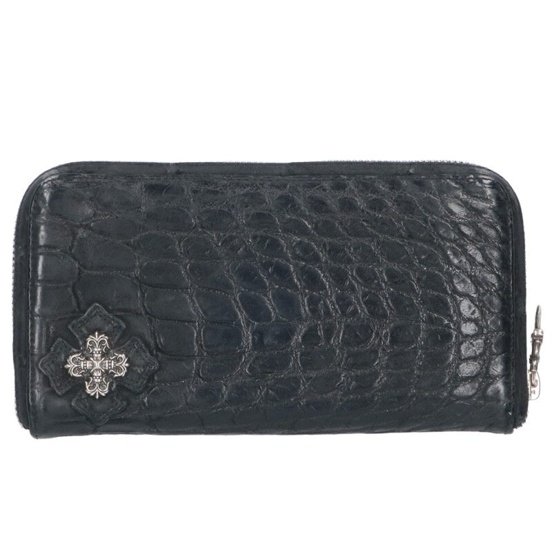 クロムハーツ Chrome Hearts   REC F ZIP ALLIGATOR アリゲーター フィリグリープラスラウンドジップアリゲーターレザー金入れ(黒いこと×しろがね色)【711062】【SJ02】【小物】【中古】bb349#rinkan*A