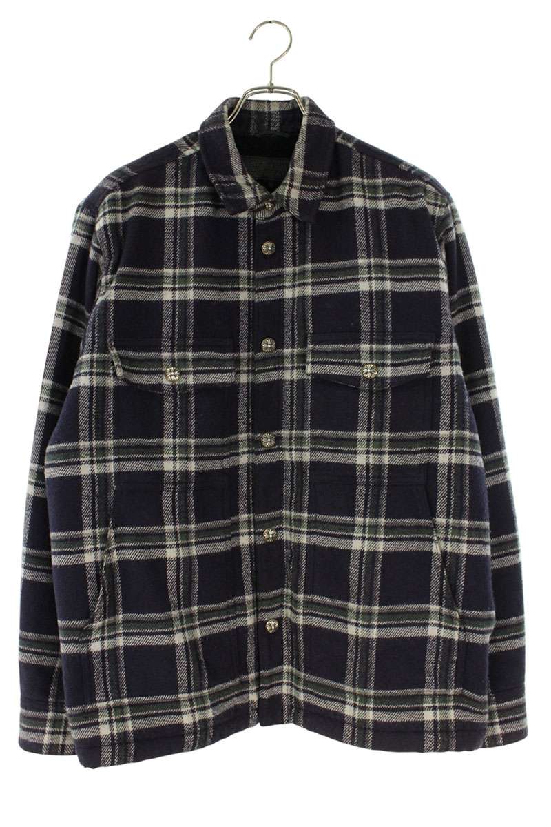 クロムハーツ Chrome Hearts 大きさ:L クロスボールボタンチェックブルゾン(米国海軍調×しろがね色)【811062】【SJ02】【メンズ】【中古】bb406#rinkan*B