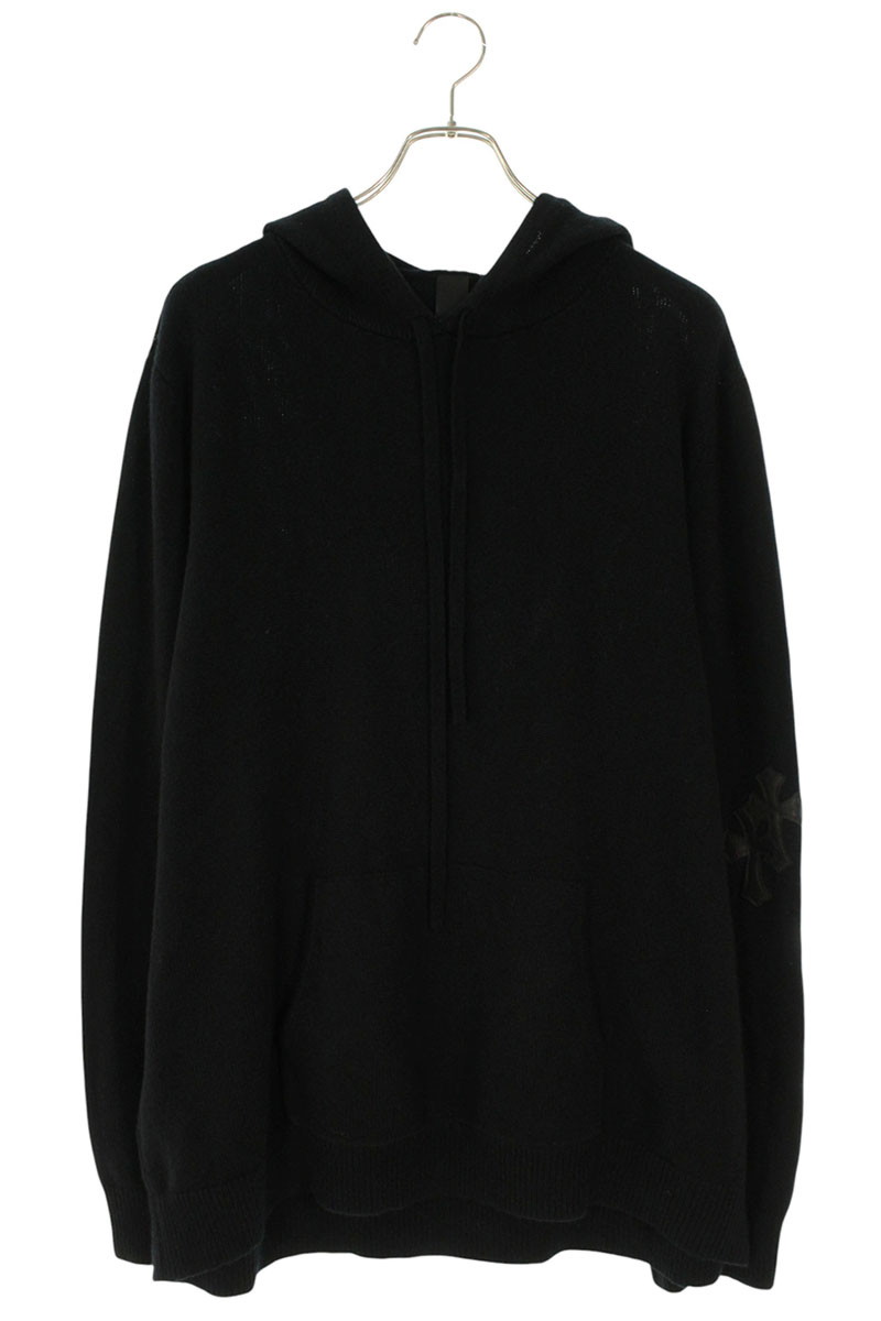クロムハーツ Chrome Hearts　 サイズ:XL WAITING ROOM HD PLVR CSHMR クロスパッチ付きカシミアパーカー(ブラック×シルバー)【811062】【SS07】【メンズ】【中古】bb380#rinkan*B