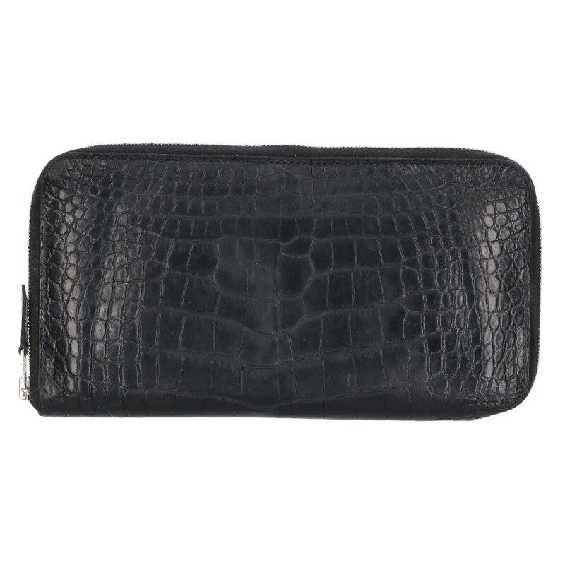 エルメス HERMES   アザップロング Z目じるし SV金具 アリゲーターマット ノワールウォレット(黒いこと)【102062】【BS99】【小物】【中古】bb459#rinkan*B