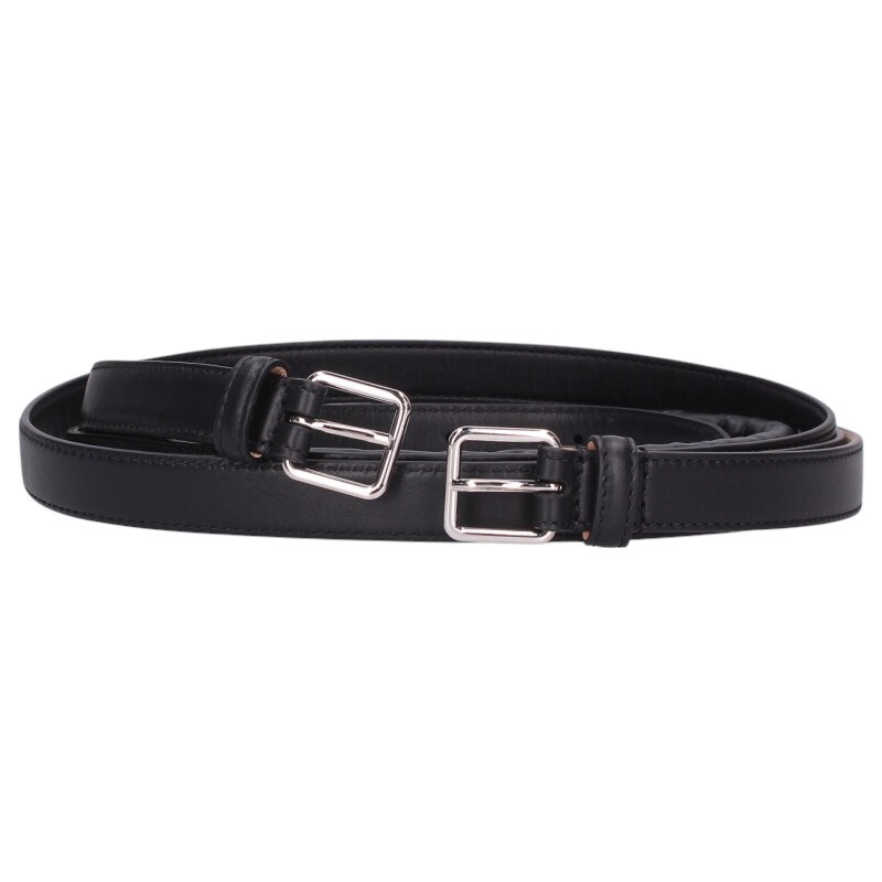 アレキサンダーマックイーン Alexander McQUEEN　 サイズ:80 710025 ワイヤーダブルバックルレザーベルト(ブラック×シルバー)【102062】【BS99】【小物】【中古】bb455#rinkan*B