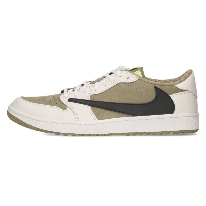 ナイキ NIKE ×トラヴィススコット Travis Scott 大きさ:33糎  AIR JORDAN 1 RETRO LOW GOLF NEUTRAL OLIVE FZ3124-200 エアジョーダン1ゴルフオリーブスニーカー(カーキ×白いこと×黒いこと)【102062】【BS99】【メンズ】【小物】【中古】bb328#rinkan*B