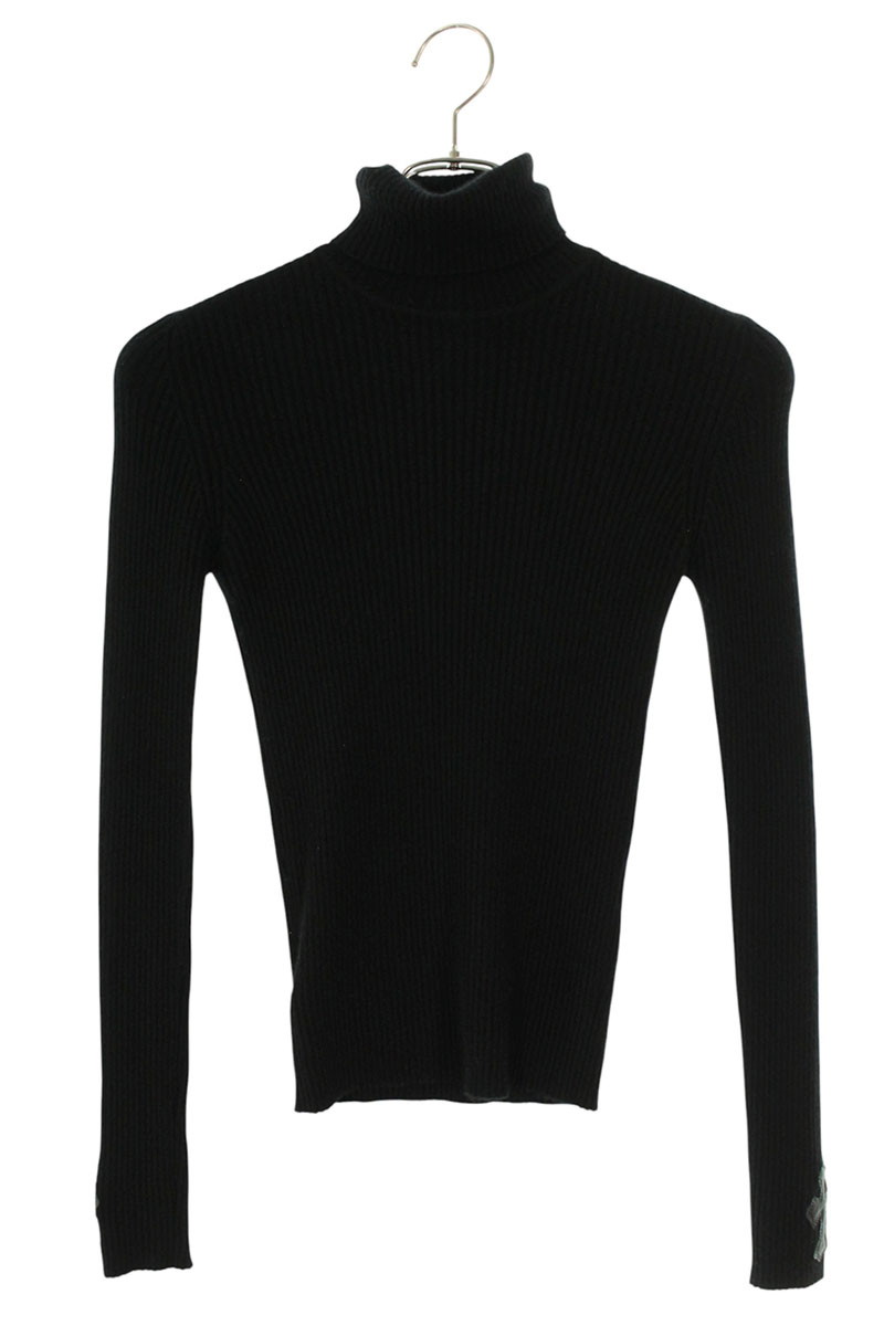 クロムハーツ Chrome Hearts　 サイズ:M 袖クロスパッチ付きタートルネックニット(ブラック)【221062】【OS06】【レディース】【中古】bb415#rinkan*A