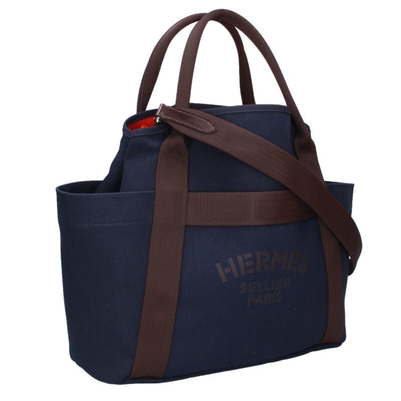 エルメス HERMES   サックドパンサージュ Z目じるし グルームキャンバス2WAYハンドバック(米国海軍×オレンジ色)【221062】【GZ14】【小物】【中古】bb297#rinkan*A