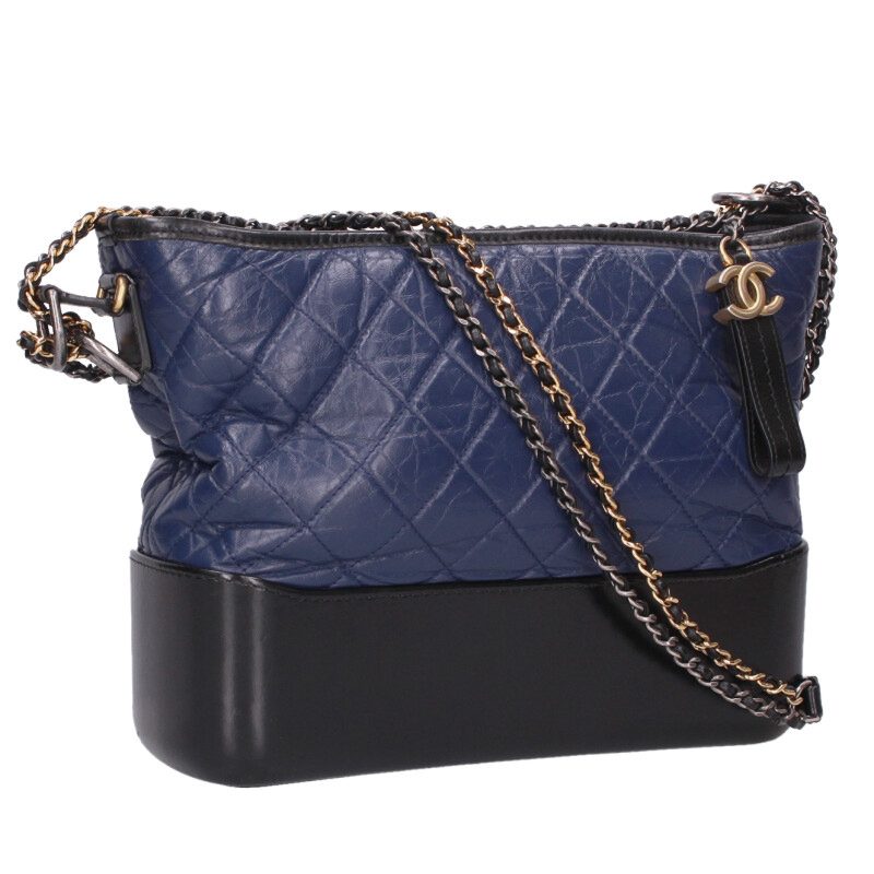 シャネル CHANEL   ガブリエル ドゥ シャネル エイジドカーフスキンチェーンホーボーショルダーバッグ(青色×黒いこと×しろがね色)【221062】【SB01】【小物】【中古】bb30#rinkan*B レディースバッグ-バッグ・小物・ブランド雑貨-ショルダーバッグ・メッセンジャーバッグ