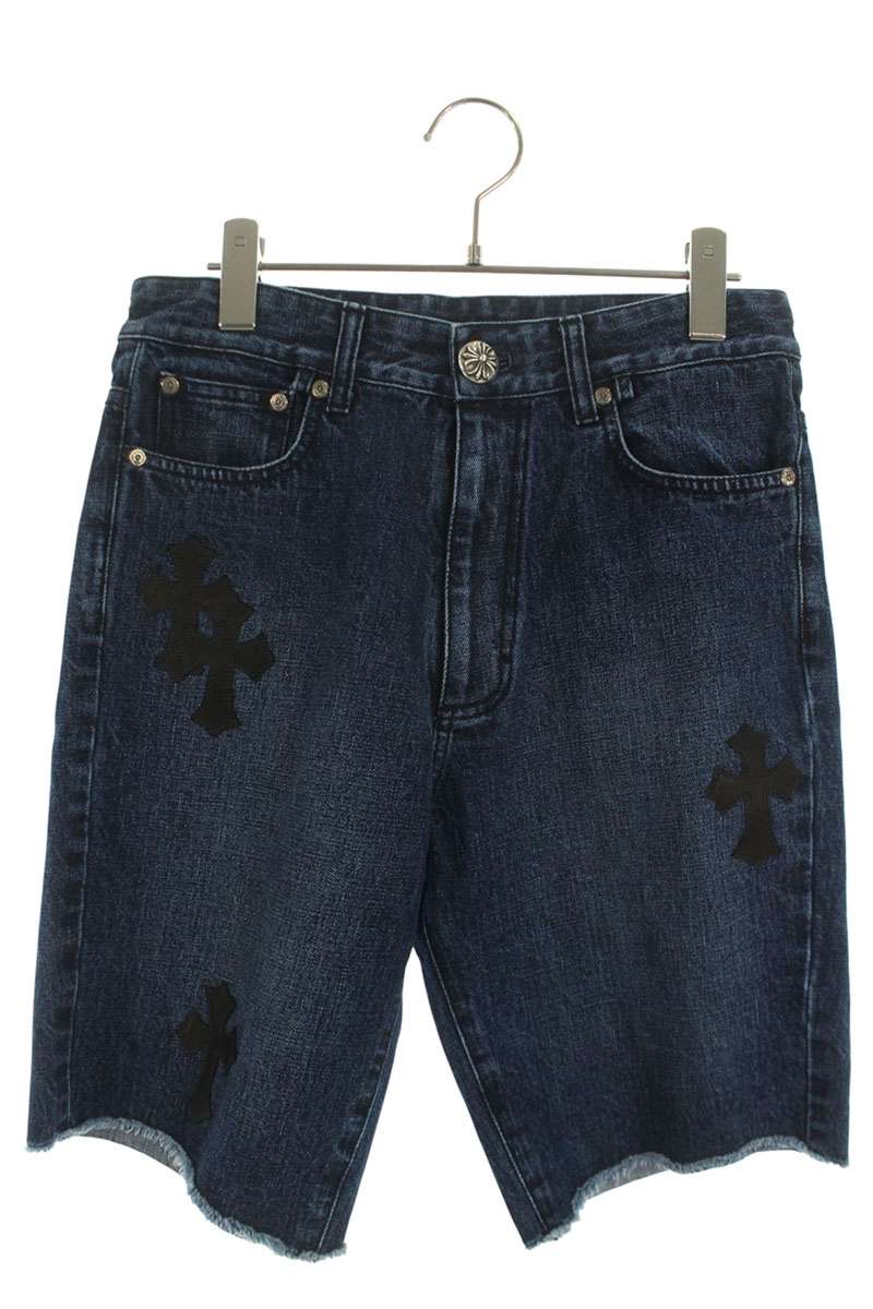 クロムハーツ Chrome Hearts 大きさ:26in  SEGER はりつけ台継ぎ切れ付き添い人デニムハーフパンツ(インディゴ×黒いこと×しろがね色)【421062】【SJ02】【メンズ】【中古】bb437#rinkan*A