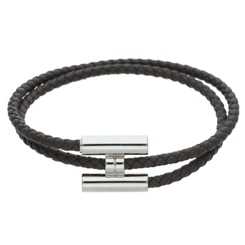 エルメス HERMES　 トゥルニ レザーブレスレット(グレー調×シルバー 総重量11.53g)【102062】【OM10】【小物】【中古】bb205#rinkan*S 37,123円