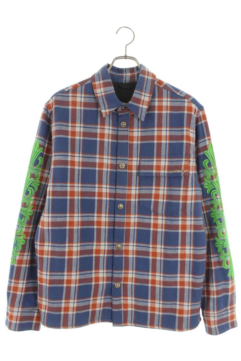 クロムハーツ Chrome Hearts 大きさ:M  WORKN JNKYD PLD 袖フローラルプリントチェック柄プルオーバー上衣(赤いこと×青碧×緑であること)【921062】【SS07】【メンズ】【中古】bb177#rinkan*B