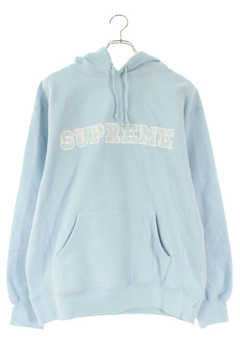 シュプリーム SUPREME　 サイズ:M Lace Hooded Sweatshirt レースロゴパーカー(ライトブルー)【621062】【OM10】【メンズ】【中古】bb187#rinkan*B