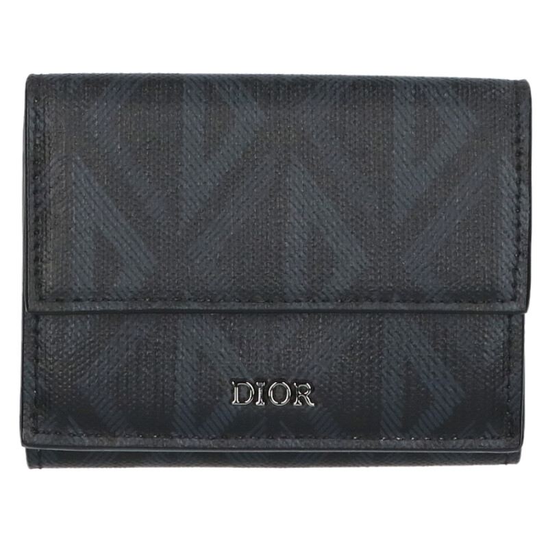 クリスチャンディオール DIOR  CDダイヤモンドコンパクトウォレット札入れ(黒いこと×米国海軍)【502062】【BS99】【小物】【中古】bb187#rinkan*A メンズ財布-バッグ・小物・ブランド雑貨-財布・ケース
