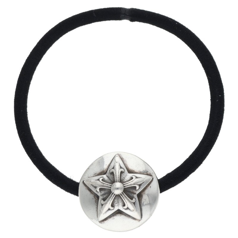 クロムハーツ Chrome Hearts   HAIRBAND スターボタンヘアゴム シルバーコンチョ(しろがね色×黒いこと 総掛け目17.36g)【302062】【os06】【小物】【中古】bb470#rinkan*B