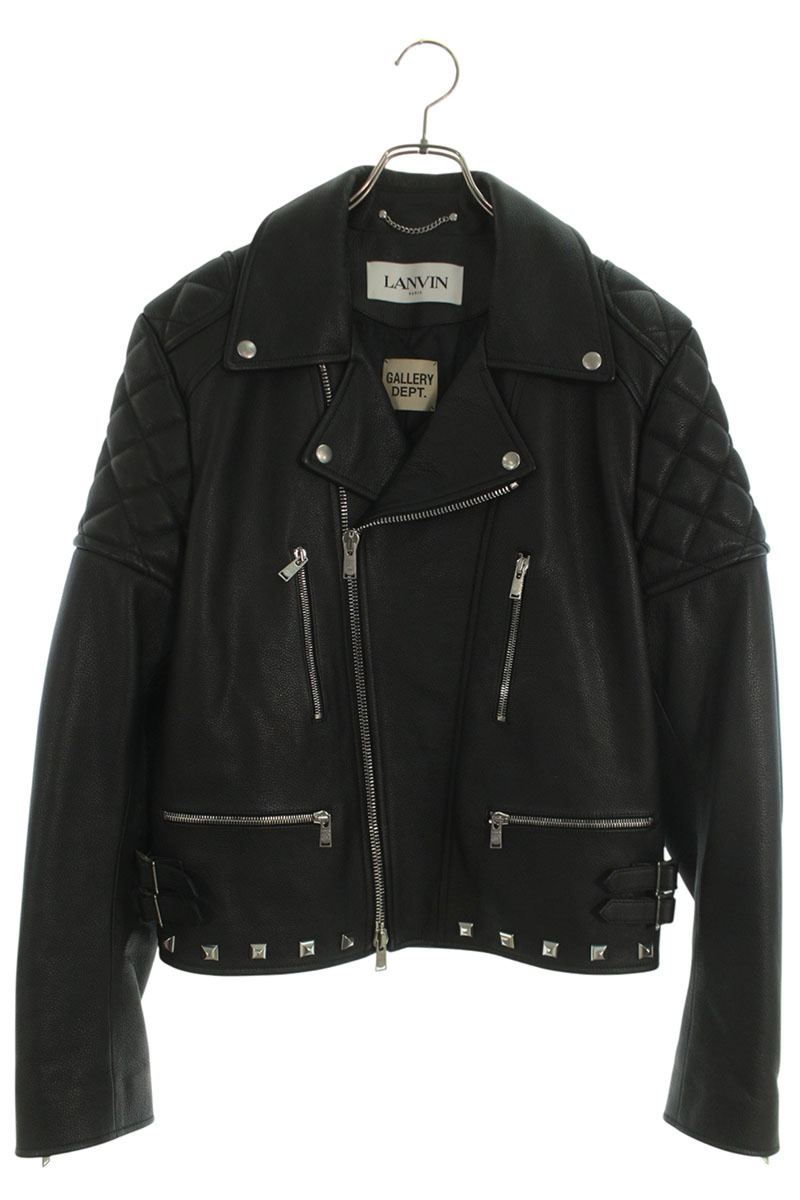 ランバン LANVIN　&times;ギャラリーデプト GALLERY DEPT サイズ:50 ペンキ加工ダブルスタッズライダースレザージャケット(ブラック)【102062】【BS55】【メンズ】【中古】bb344#rinkan*B ｜RINKAN