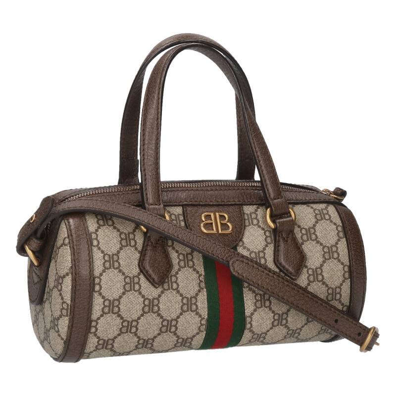 グッチ GUCCI　 ×バレンシアガ BALENCIAGA 680123 ザ・ハッカープロジェクト GG柄キャンバスショルダーバッグ(ベージュ×ブラウン)【721062】【OM10】【小物】【中古】bb344#rinkan*A