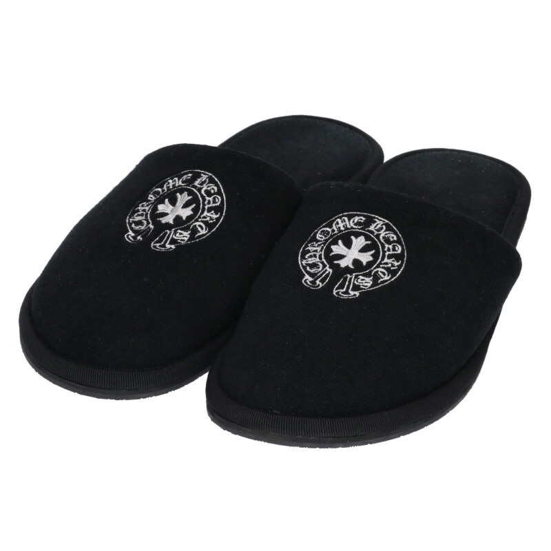 クロムハーツ Chrome Hearts　 サイズ:M ホースシュー刺繍ホテルスリッパ(ブラック)【621062】【SS07】【小物】【中古】bb462#rinkan*B