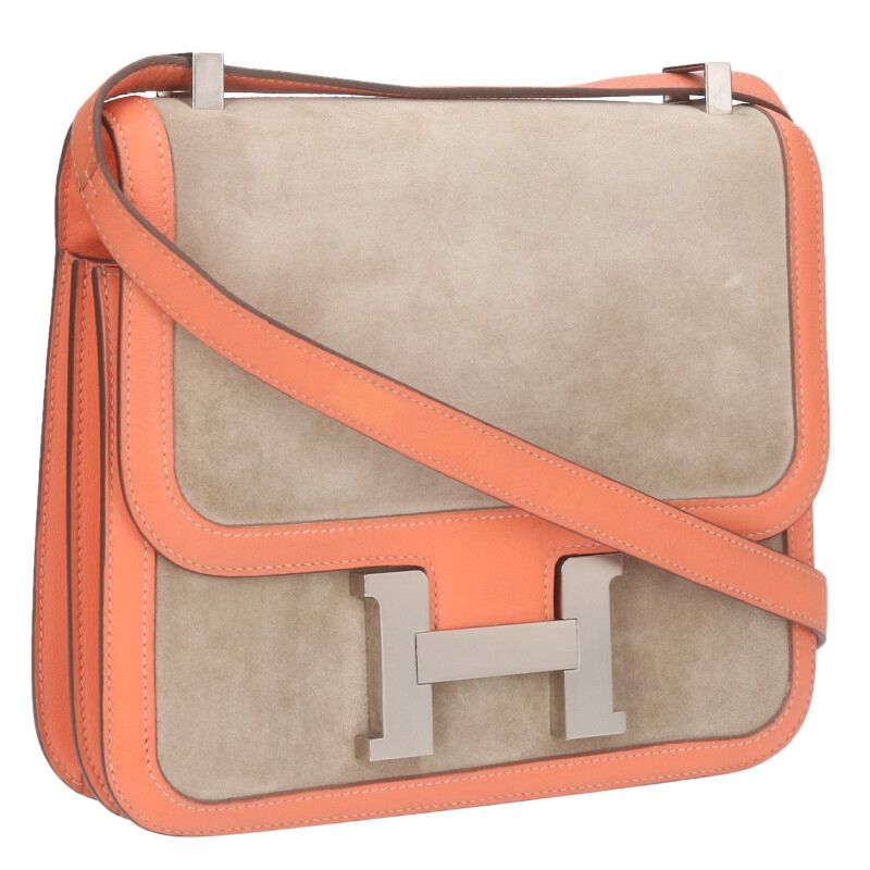 エルメス HERMES サイズ:24 コンスタンス24 □R刻印 SV金具スイフトレザーショルダーバッグ(グレー×オレンジ)【821062】【SB01】【小物】【中古】bb334#rinkan*A |RINKAN