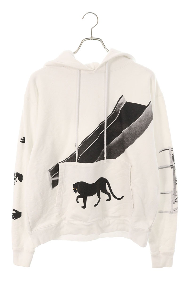オフホワイト OFF-WHITE サイズ:XL OMABB034G20FLE013 バックアローパンサープリントプルオーバーパーカー(ホワイト)【102062】【BS99】【メンズ】【中古】bb411#rinkan*C