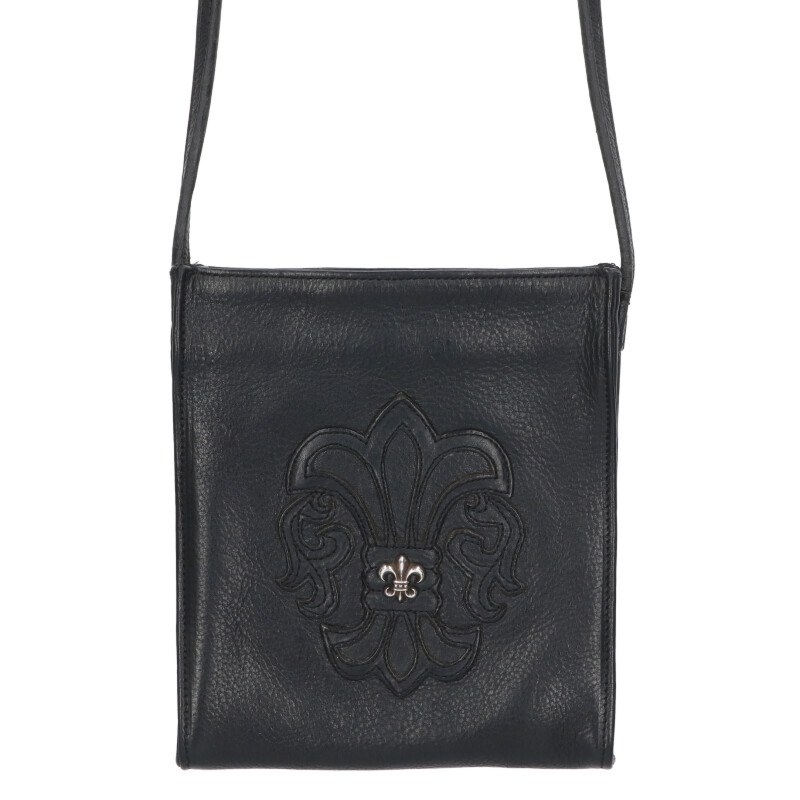 クロムハーツ Chrome Hearts   SQ PKT BS FLUER 真四角隠し BSフレアパッチレザーショルダーバッグ(黒いこと×しろがね色)【721062】【SJ02】【小物】【中古】bb431#rinkan*B