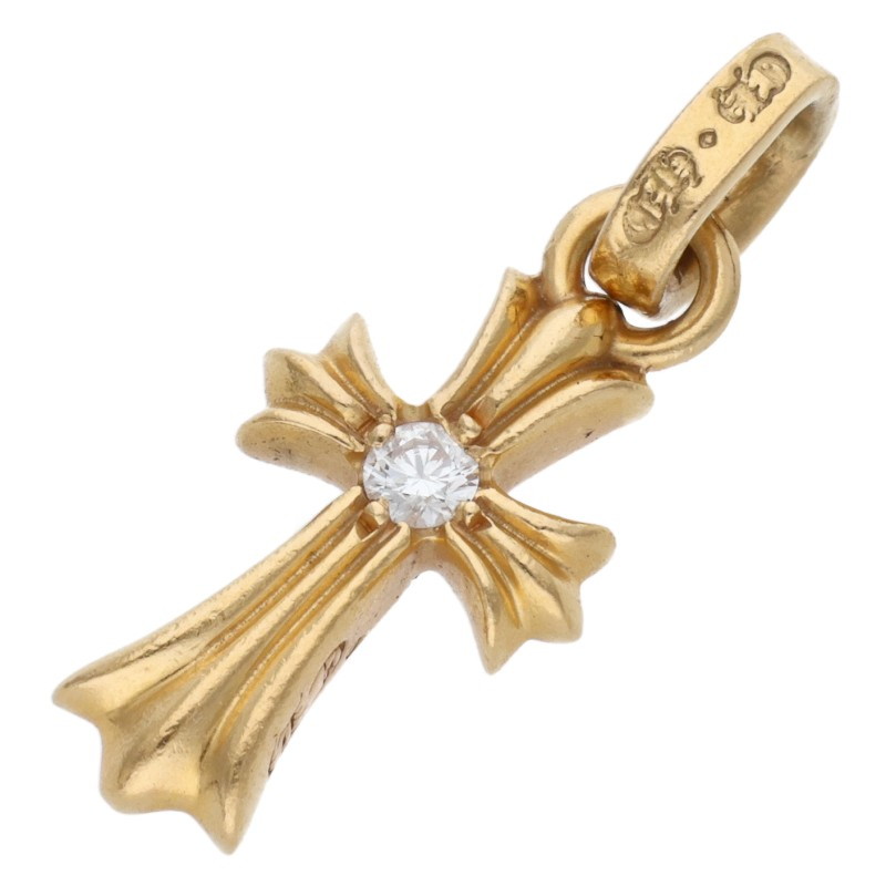 クロムハーツ Chrome Hearts   22K CRS BBYFAT DMND ベイビーファット 両面1金剛石 引きつける ゴールド首飾りとっ始め(黄色ゴールド×せつ然たる 3.3g)【721062】【SJ02】【小物】【中古】bb82#rinkan*B