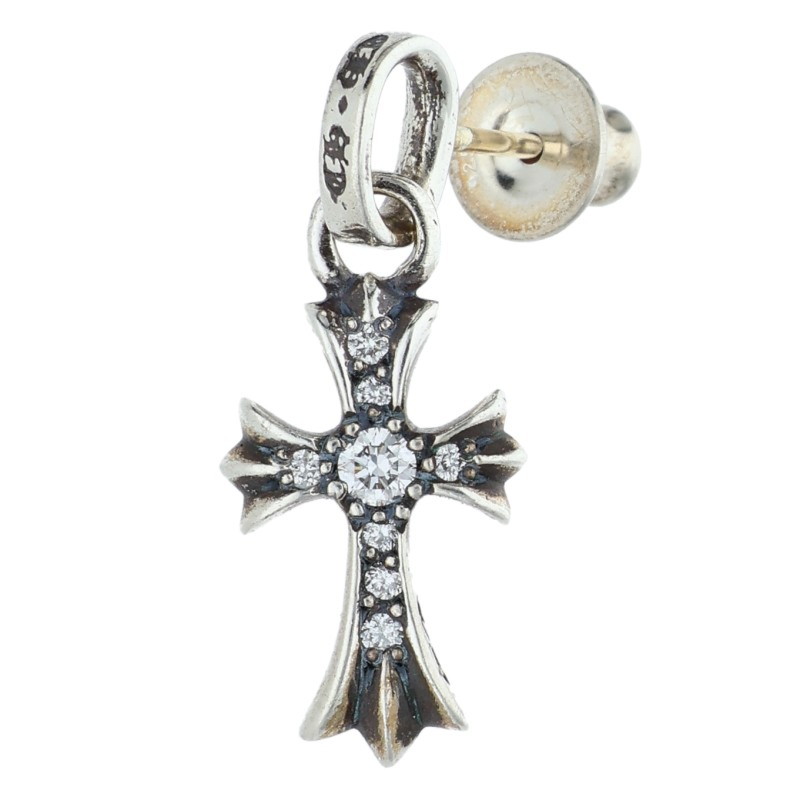クロムハーツ Chrome Hearts　 BBY F PPRCHN P D ベイビーファット PAVEダイヤ シルバーピアス(シルバー×クリア 2.11g)【721062】【SJ02】【小物】【中古】bb412#rinkan*S