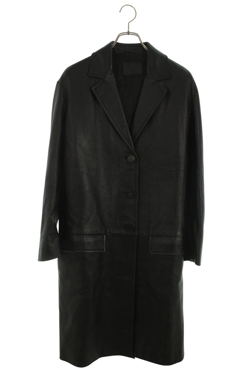 プラダ PRADA 大きさ:36  56865 1AOI ３角形ロゴパッチラムレザーコート(黒いこと)【102062】【BS99】【レディース】【中古】bb384#rinkan*A