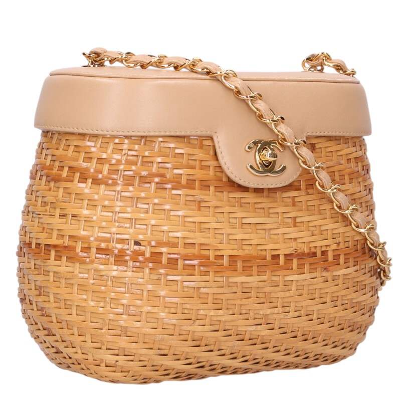 シャネル CHANEL　 ストロー ラムスキン チェーンショルダーバッグ(ブラウン調)【921062】【SB01】【小物】【中古】bb459#rinkan*B ｜RINKAN