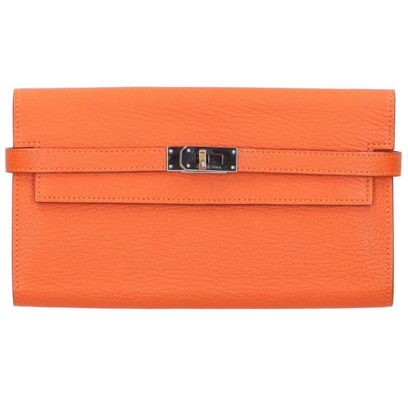 エルメス HERMES　 ケリーウォレット T刻印 SV金具 シェーブル フー財布(オレンジ)【602062】【BS99】【小物】【中古】bb459#rinkan*B