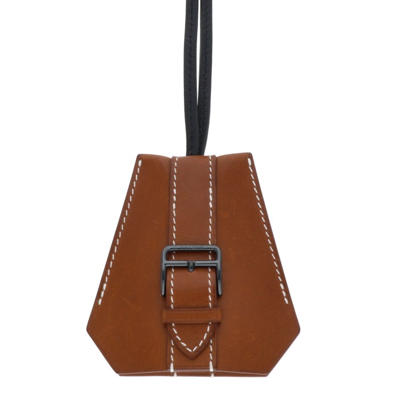 エルメス HERMES   Clochette K目じるし 胴締め付き添い人なめし革首飾り(赤銅色×黒いこと)【102062】【OM10】【小物】【中古】bb205#rinkan*A