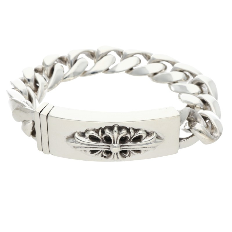 クロムハーツ Chrome Hearts 大きさ:13LINK  ID FLORAL CRS フローラルクロスID古典派音楽 しろがね色腕輪(しろがね色 123.45g)【402062】【NO05】【小物】【中古】bb431#rinkan*B